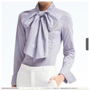 Banana Republic Riley Bow Shirt || Blue Stripe Bow Tie Dress Shirt